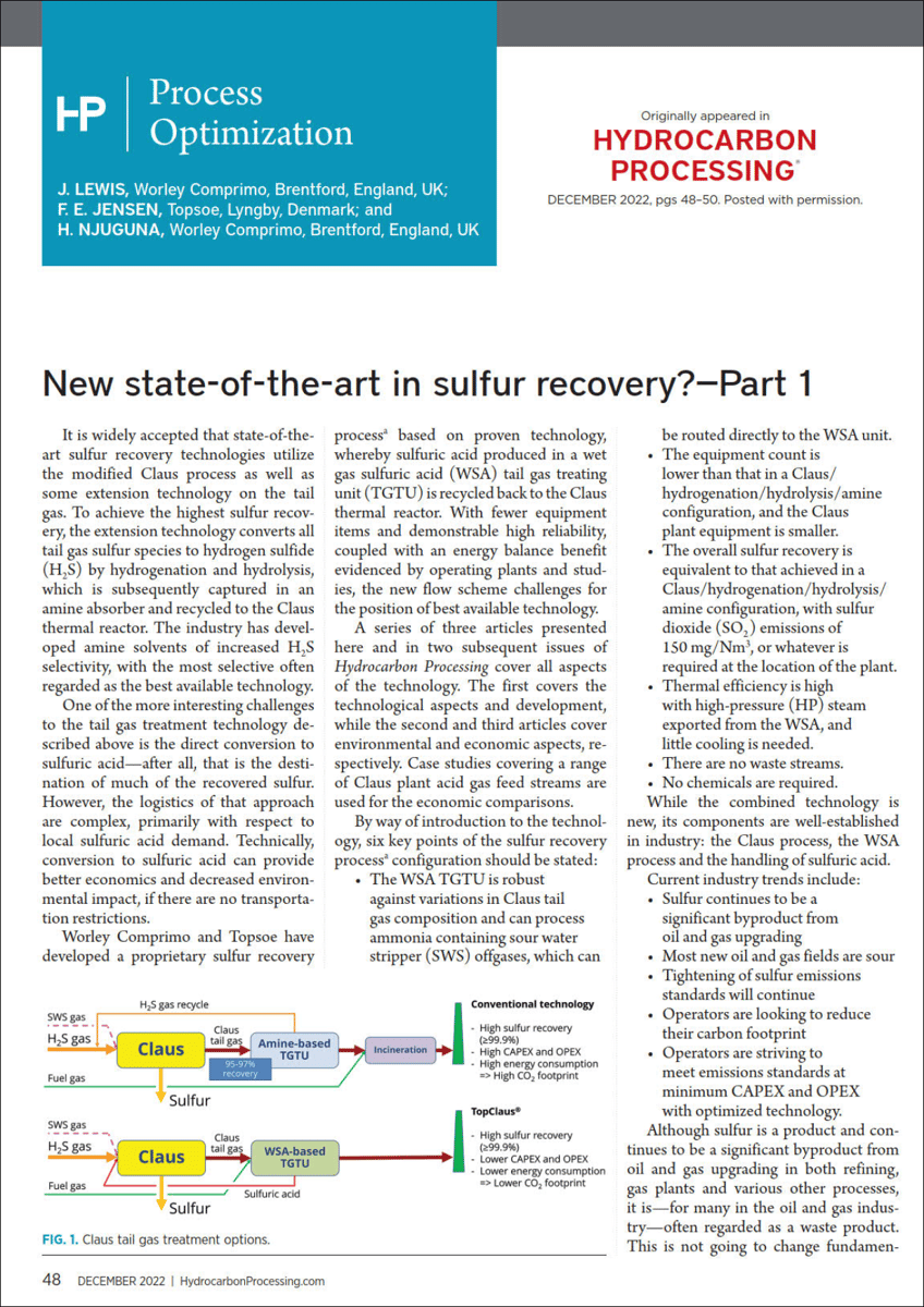 New state-of-the-art in sulfur recovery